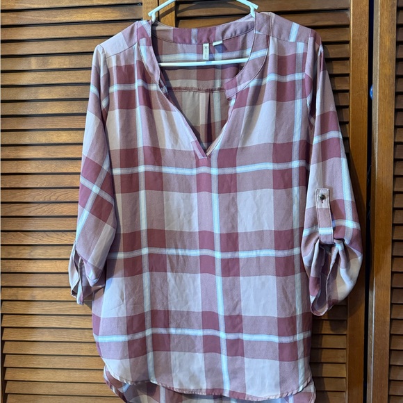 Cato Pink Plaid V-Neck Blouse - Picture 1 of 4